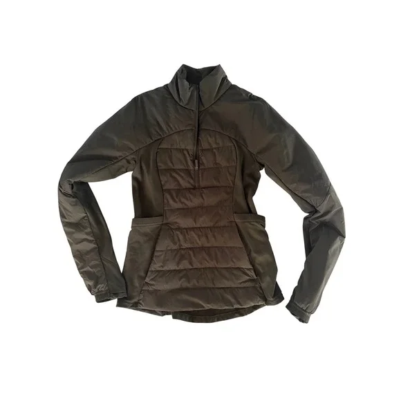 Lululemon Down For It All Half Zip Jacket Dark Olive Green Sz 8 Running Pullover - Picture 1 of 10